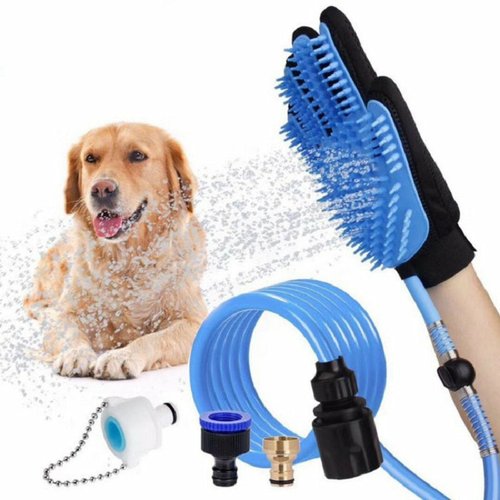 Pet Bathing Tool with Sprayer and Massage Brush – Handheld Dog & Cat Bath Brush with Hose and Faucet Adapters