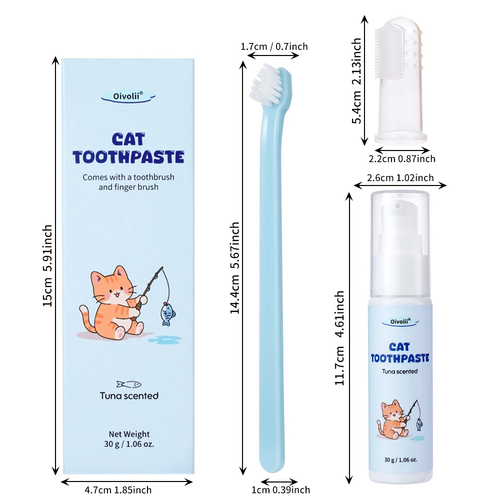 Tuna Flavored Cat Toothpaste with Toothbrush and Finger Brush – Safe Dental Cleaning Kit for Cats - Image 6
