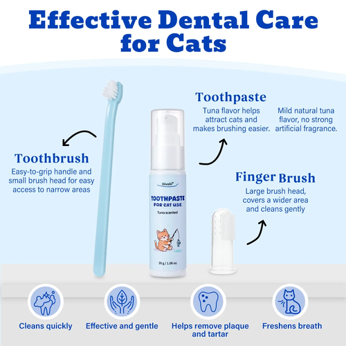 Tuna Flavored Cat Toothpaste with Toothbrush and Finger Brush – Safe Dental Cleaning Kit for Cats - Image 4