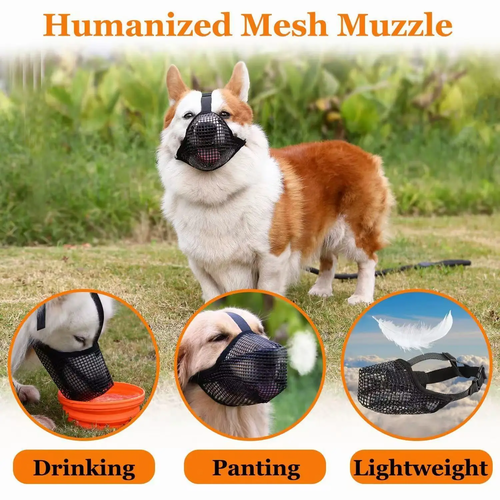 Dog Muzzle Mesh Large Dog Breathable Grid – Breathable Anti-Barking & Anti-Eating Mesh Muzzle for Large Dogs - Image 3