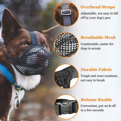 Dog Muzzle Mesh Large Dog Breathable Grid – Breathable Anti-Barking & Anti-Eating Mesh Muzzle for Large Dogs