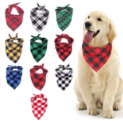 Plaid Pet Bandana with Bow Tie – Washable Cotton Scarf for Dogs & Cats