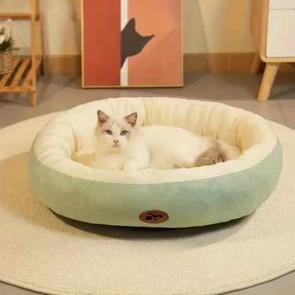 Cozy Oval Plush Pet Bed – Warm & Breathable Snuggle Bed for Cats & Small Dogs